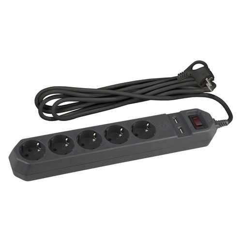 Сетевой фильтр ЭРА USF-5es-1.5m-USB-B, 1.5м, черный [б0019036] ЭРА
