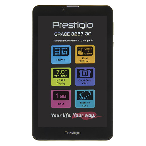 Планшет PRESTIGIO Grace 3257 3G, 1GB, 16GB, 3G, Android 7.0 черный [lwpmt32573gdcis] PRESTIGIO
