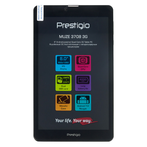 Планшет PRESTIGIO Muze 3708 3G, 1GB, 8GB, 3G, Android 7.0 черный [wcpmt37083gccis] PRESTIGIO