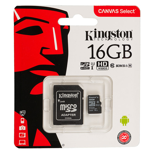 Карта памяти microSDHC UHS-I U1 KINGSTON Canvas Select 16 ГБ, 80 МБ/с, Class 10, SDCS/16GB, 1 шт., переходник SD
Карта памяти microSDHC UHS-I U1 KINGSTON Canvas Select 16 ГБ, 80 МБ/с, Class 10, SDCS/16GB, 1 шт., переходник SD