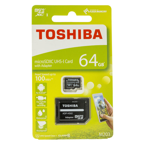 Карта памяти microSDXC UHS-I U1 TOSHIBA M203 64 ГБ, 100 МБ/с, Class 10, THN-M203K0640EA, 1 шт., переходник SD
Карта памяти microSDXC UHS-I U1 TOSHIBA M203 64 ГБ, 100 МБ/с, Class 10, THN-M203K0640EA, 1 шт., переходник SD