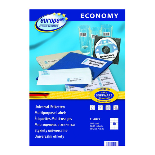 Этикетки Europe100 ELA022-100 A4 105x57мм 10шт на листе/70г/м2/100л./белый матовое самоклей. универс, ELA022-100
Этикетки Europe100 ELA022-100 A4 105x57мм 10шт на листе/70г/м2/100л./белый матовое самоклей. универс, ELA022-100