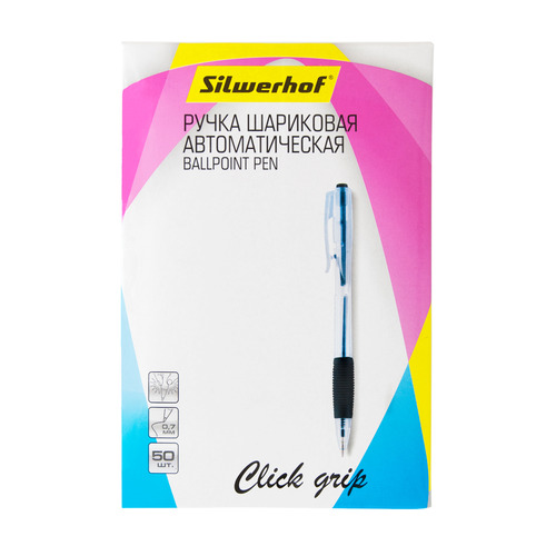 Ручка шариков. Silwerhof Click grip прозрачный d=0.7мм черные кор.карт. автоматическая линия 0.5мм р 50 шт./кор., Click grip
Ручка шариков. Silwerhof Click grip прозрачный d=0.7мм черные кор.карт. автоматическая линия 0.5мм р 50 шт./кор., Click grip