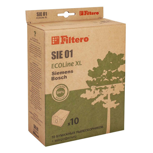 Пылесборники FILTERO SIE 01 ECOLINE XL, бумажные, 10 шт., подходит для BOSCH, CONTI, KARCHER, SHIVAKI, SIEMENS, UFESA Пылесборники FILTERO SIE 01 ECOLINE XL, бумажные, 10 шт., подходит для BOSCH, CONTI, KARCHER, SHIVAKI, SIEMENS, UFESA