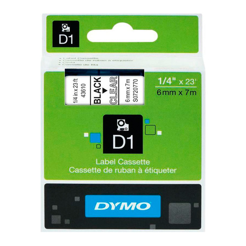 Картридж DYMO D1, черный / прозрачный / 6мм, черный шрифт, прозрачный фон, 7м ( S0720770, D1
Картридж DYMO D1, черный / прозрачный / 6мм, черный шрифт, прозрачный фон, 7м ( S0720770, D1