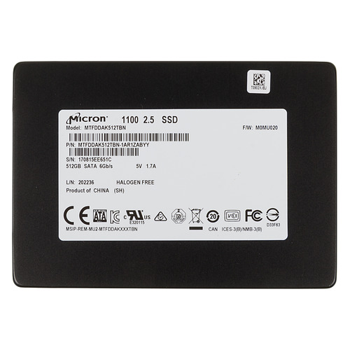 SSD накопитель CRUCIAL Micron 1100 MTFDDAK512TBN-1AR1ZABYY 512Гб, 2.5", SATA III SSD накопитель CRUCIAL Micron 1100 MTFDDAK512TBN-1AR1ZABYY 512Гб, 2.5", SATA III