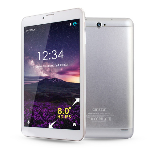 Планшет GINZZU GT-8010 rev.2, 1GB, 16GB, 3G, 4G, Android 6.0 серебристый [00-00000835]