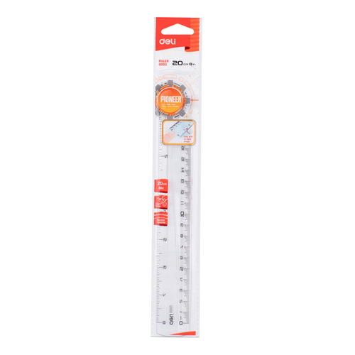 Линейка Deli Pioneer EG00212 пластик дл.20см прозрачный градуировка УФ чернила европодвес 30 шт./кор. Линейка Deli Pioneer EG00212 пластик дл.20см прозрачный градуировка УФ чернила европодвес 30 шт./кор.