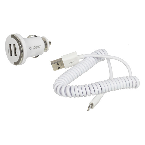 Автомобильное зарядное устройство DEPPA Ultra, 2xUSB, 8-pin Lightning (Apple), 2.1A, белый Автомобильное зарядное устройство DEPPA Ultra, 2xUSB, 8-pin Lightning (Apple), 2.1A, белый