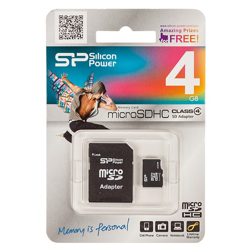Карта памяти microSDHC SILICON POWER 4 ГБ, Class 4, SP004GBSTH004V10SP, 1 шт., переходник SD
Карта памяти microSDHC SILICON POWER 4 ГБ, Class 4, SP004GBSTH004V10SP, 1 шт., переходник SD