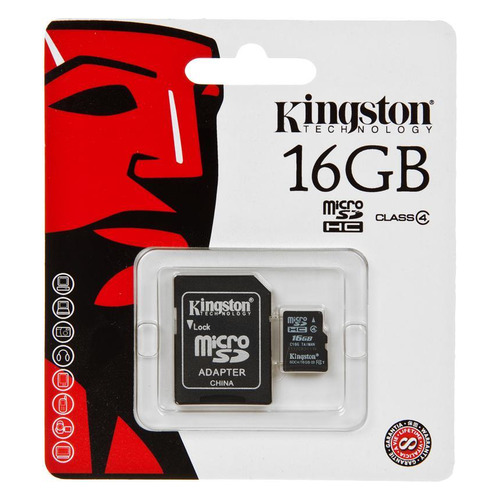 Карта памяти microSDHC KINGSTON 16 ГБ, Class 4, SDC4/16GB, 1 шт., переходник SD Карта памяти microSDHC KINGSTON 16 ГБ, Class 4, SDC4/16GB, 1 шт., переходник SD