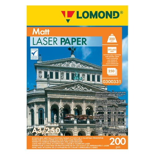 Бумага Lomond 0300331 A3/200г/м2/250л./белый матовое/матовое для лазерной печати
Бумага Lomond 0300331 A3/200г/м2/250л./белый матовое/матовое для лазерной печати