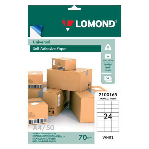 Этикетки Lomond 2100165 A4 37x70мм 24шт на листе/70г/м2/50л./белый самоклей. универсальная, 2100165
Этикетки Lomond 2100165 A4 37x70мм 24шт на листе/70г/м2/50л./белый самоклей. универсальная, 2100165