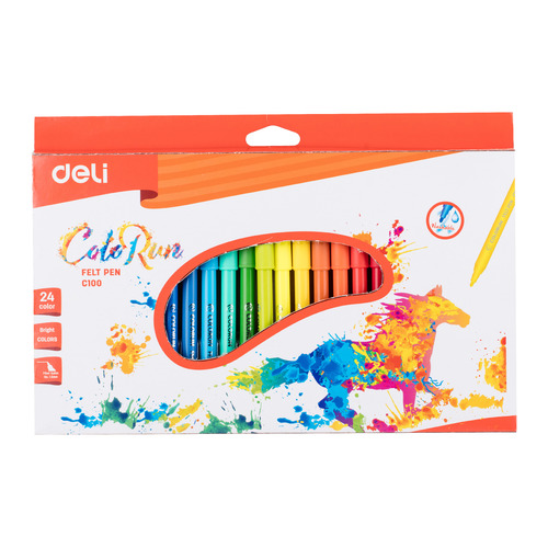 фото Фломастеры deli ec10020 colorun вентилируемый 24цв. коробка с европодвесом 24 шт./кор.