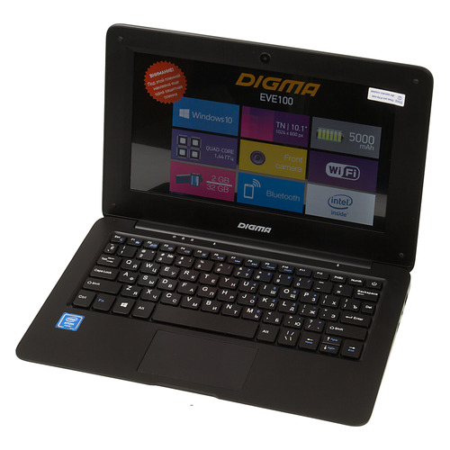 

Ноутбук DIGMA EVE 100, 10.1", Intel Atom X5 Z8350 1.44ГГц, 2Гб, 32Гб SSD, Intel HD Graphics 400, Windows 10 Home, ET1015EW, черный