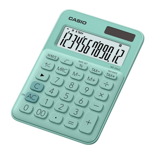 Калькулятор Casio MS-20UC-GN-W-EC, 12-разрядный, зеленый