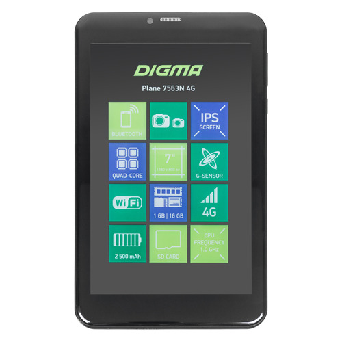 фото Планшет digma plane 7563n 4g, 1gb, 16gb, 3g, 4g, android 7.0 черный [ps7178ml]