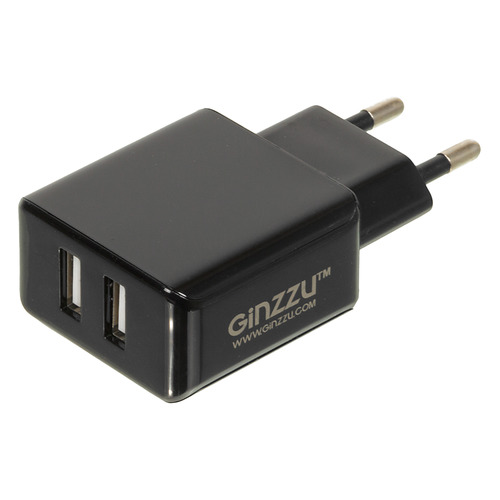 фото Сетевое зарядное устройство ginzzu ga-3312ub, 2xusb, microusb, 3.1a, черный