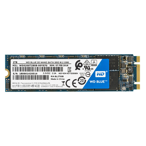 

SSD накопитель WD Blue WDS200T2B0B 2ТБ, M.2 2280, SATA III, WDS200T2B0B