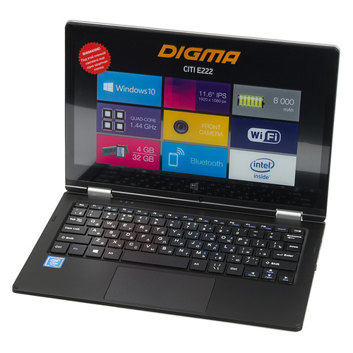 

Ноутбук-трансформер DIGMA CITI E222, 11.6", IPS, Intel Atom X5 Z8350 1.44ГГц, 4Гб, 32Гб SSD, Intel HD Graphics 400, Windows 10 Home, ES2016EW, серебристый