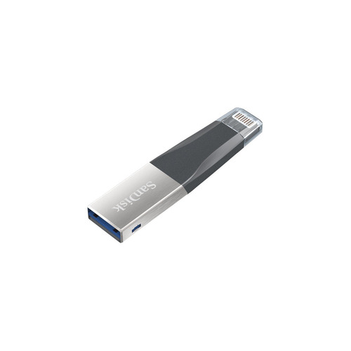 

USB А/Lightning 8-pin Sandisk iXpand Mini 64ГБ, USB3.0, черный и серебристый [sdix40n-064g-gn6nn], Mini