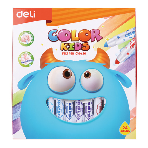

Фломастеры Deli EC10420 Color Kids смываемые 24цв. коробка картонная 12 шт./кор.