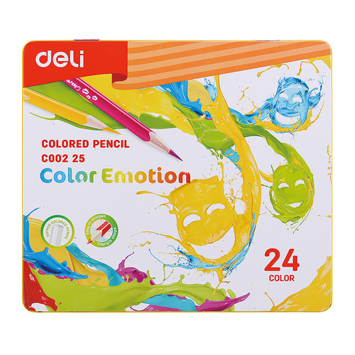 фото Карандаши цветные deli ec00225 color emotion липа 24цв. мет.кор.