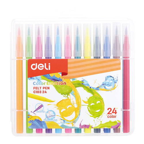 

Упаковка фломастеров Deli Color Emotion EC10324, смываемые, 24 цв., пластиковый пенал, EC10324