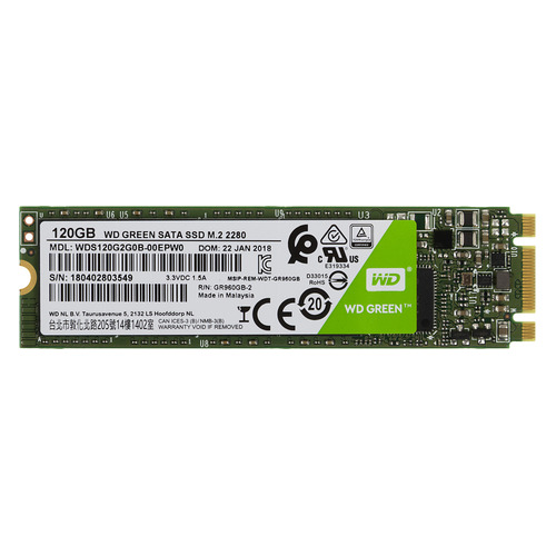 

SSD накопитель WD Green WDS120G2G0B 120ГБ, M.2 2280, SATA III, WDS120G2G0B