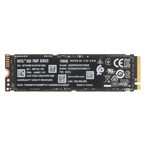 

SSD накопитель INTEL 760p Series SSDPEKKW128G8XT 128ГБ, M.2 2280, PCI-E x4, NVMe [ssdpekkw128g8xt 963289]