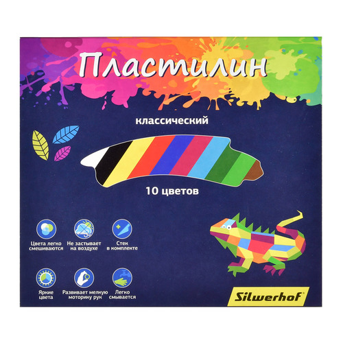 

Упаковка пластилина SILWERHOF Цветландия 956151-10, 10 цветов, 200грамм, картонная коробка 20 шт./кор.