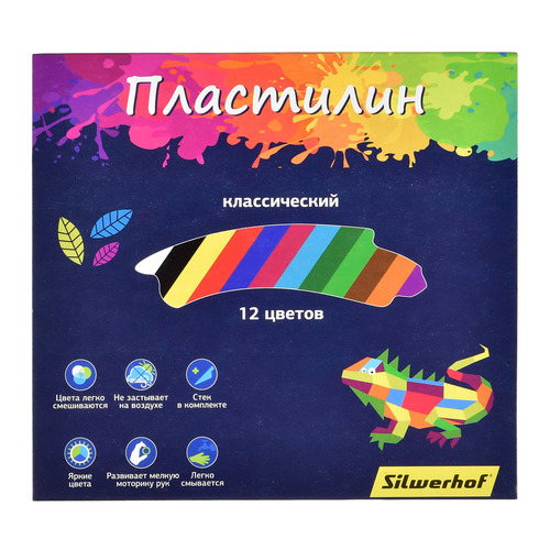 

Упаковка пластилина SILWERHOF Цветландия 956151-12, 12 цветов, 240грамм, картонная коробка 16 шт./кор.
