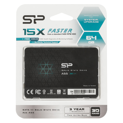 

SSD накопитель SILICON POWER Ace A55 SP064GBSS3A55S25 64ГБ, 2.5", SATA III