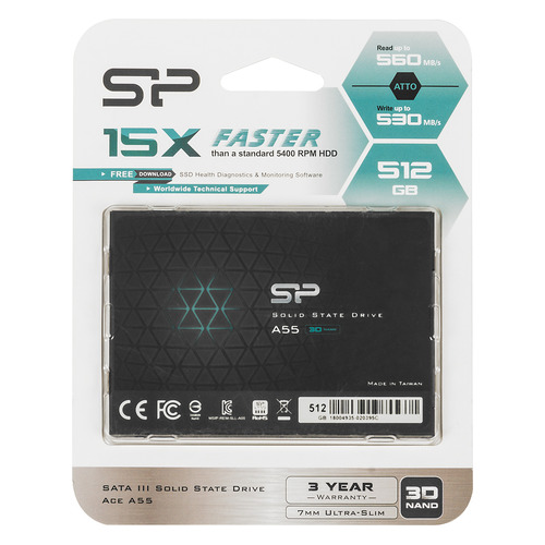 

SSD накопитель Silicon Power Ace A55 SP512GBSS3A55S25 512ГБ, 2.5", SATA III, SP512GBSS3A55S25