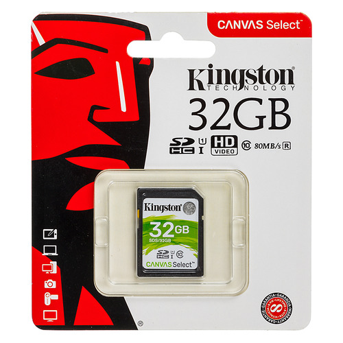 фото Карта памяти sdhc uhs-i u1 kingston canvas select 32 гб, 80 мб/с, 80x, class 10, sds/32gb, 1 шт.