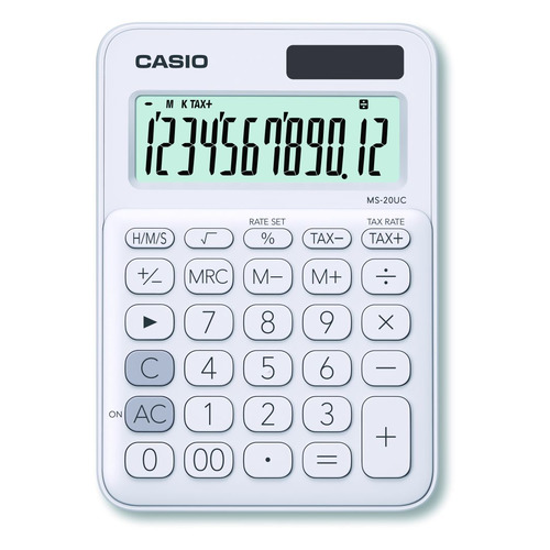 Калькулятор Casio MS-20UC-WE-W-EC, 12-разрядный, белый