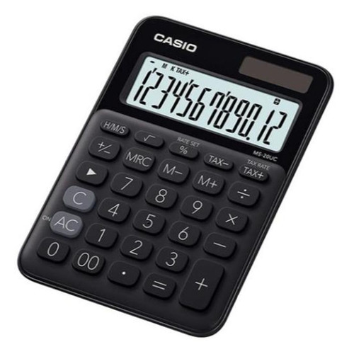 Калькулятор Casio MS-20UC-BK-S-EC, 12-разрядный, черный