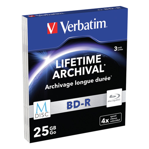 

Оптический диск BD-R VERBATIM 25Гб 4x, 3шт., M-DISC, slim case, printable [43827], Нет