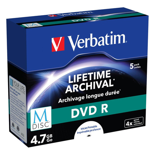 

Оптический диск DVD+R VERBATIM 4.7Гб 4x, 5шт., M-DISC, paper box, printable [43821], Нет