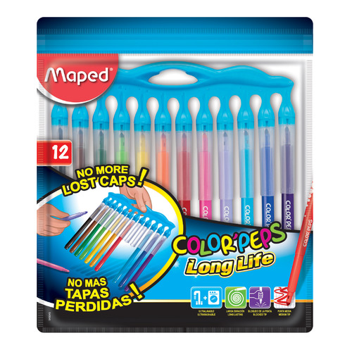 

Упаковка фломастеров Maped COLOR'PEPS LONG LIF, 12 цв., пакет с европодвесом [845045], COLOR'PEPS LONG LIF