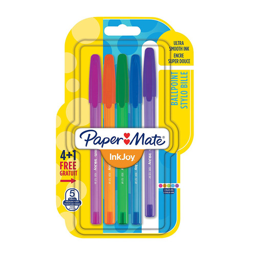 фото Набор шариковых ручек paper mate inkjoy 100 (1956726/1842140) индив. пакет с европодвесом (5шт) 12 шт./кор.