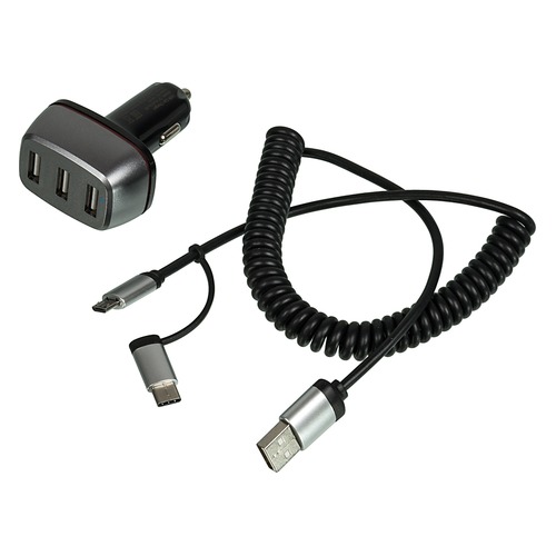 

Автомобильное зарядное устройство DF AutoTor-06, 3xUSB, microUSB/USB type-C, 2.4A, черный