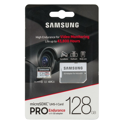 

Карта памяти microSDXC UHS-I U1 SAMSUNG PRO Endurance 128 ГБ, 100 МБ/с, Class 10, MB-MJ128GA/RU, 1 шт., переходник SD