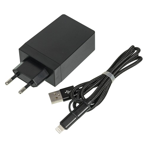 

Сетевое зарядное устройство DF Tor-05, USB, набор разъемов, 3A, черный