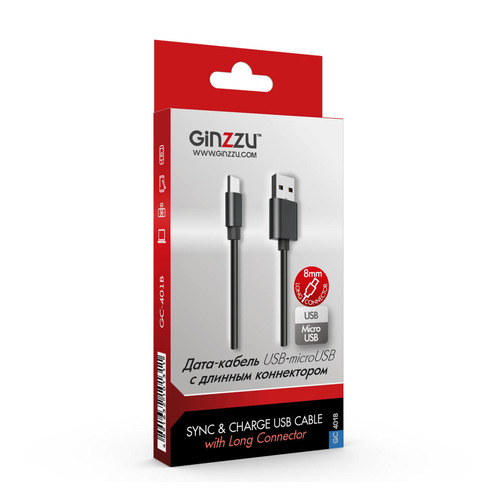 фото Кабель ginzzu gc-401b, micro usb b (m), usb a(m), 1.0м, черный