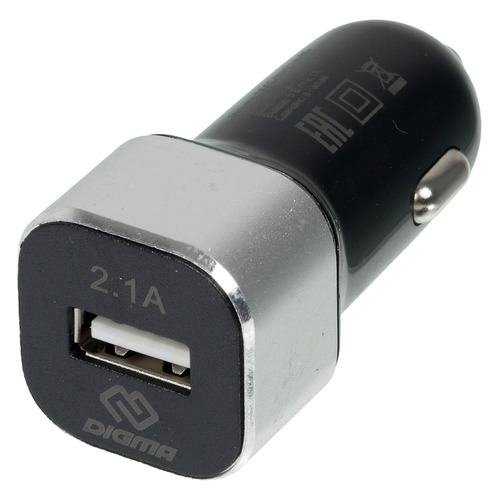 фото Автомобильное зарядное устройство digma dgcc-1u-2.1a-bs, usb, 2.1a, черный