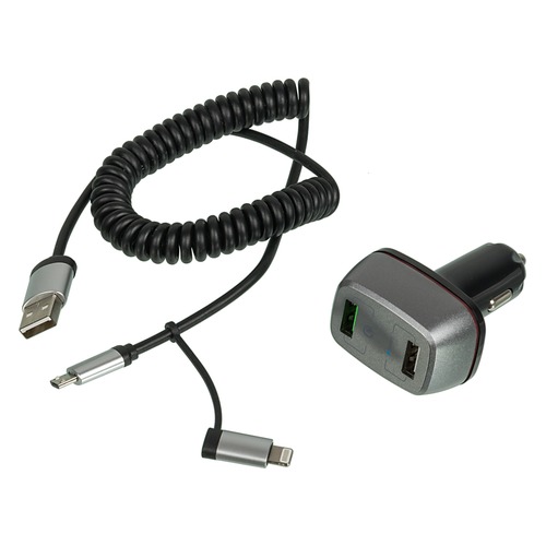 

Автомобильное зарядное устройство DF Auto Tor-03, 2xUSB, набор разъемов, 3A, черный