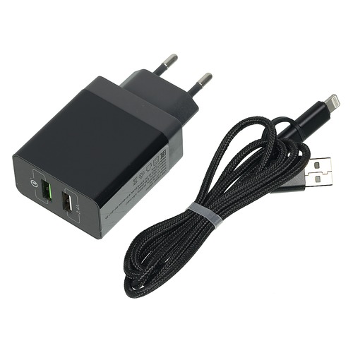 

Сетевое зарядное устройство DF Tor-03, USB, набор разъемов, 3A, черный