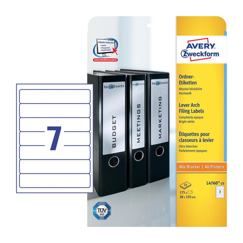 

Этикетки Avery Zweckform L4760-25 A4 38x192мм 7шт на листе/80г/м2/25л./белый самоклей. универсальная, L4760-25