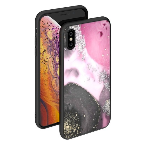 

Чехол (клип-кейс) DEPPA Glass Case, для Apple iPhone X/XS, розовый/черный [86505]